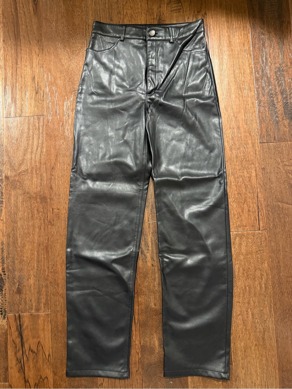 Black Faux Leather Pants - Sleek Straight Leg